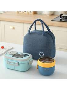 3件套午餐盒套装，包含午餐盒、保温袋、早餐杯，适用于工作、学校和户外交通，午餐盒、沙拉杯、保温套装。分格午餐盒，开学季学生用品，午餐盒，午餐袋 - 彩色 - 查看 9