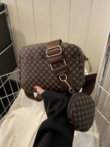 Bolso cuadrado con patrón retro de todo el diseño, bolso de hombro clásico de mujer con monedero colgante