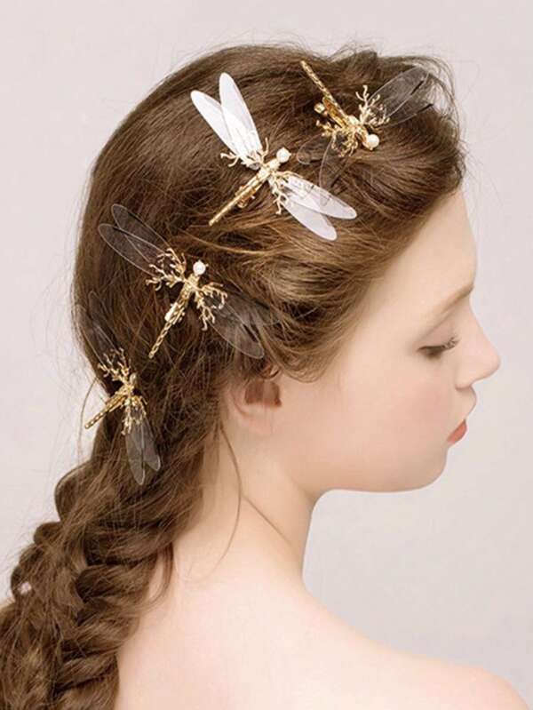 3 Stücke/Set handgemachter romantischer transparenter Libellen Haarclips, Braut Schmuck Haarstücke Hochzeit Haarschmuck Accessoires