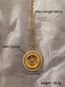 1pc 60cm 18k Gold Plated Stainless Steel Wave Chain With Dazzling Crystal-Encrusted Golden Coin Pendant. Elegant Gift For Muslim, Middle Eastern, Engagement, Wedding, Mother's Day