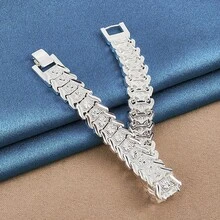 Vòng tay bản rộng mạ bạc Sterling S925 thời trang, thiết kế hình đồng xu Euro, phù hợp cho cả nam và nữ, thiết kế dây đeo đồng hồ bản rộng, chống dị ứng, thích hợp đeo hàng ngày và những dịp đặc biệt, quà tặng Giáng sinh lý tưởng - Bạc - Xem 2
