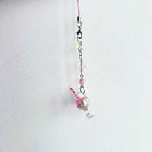Original Design Y2K Style Cute Summer Cooling Handmade Crystal Beaded Imitation Cocktail Drink Pink Mobile Phone Lanyard Charm, Earphone Case Strap