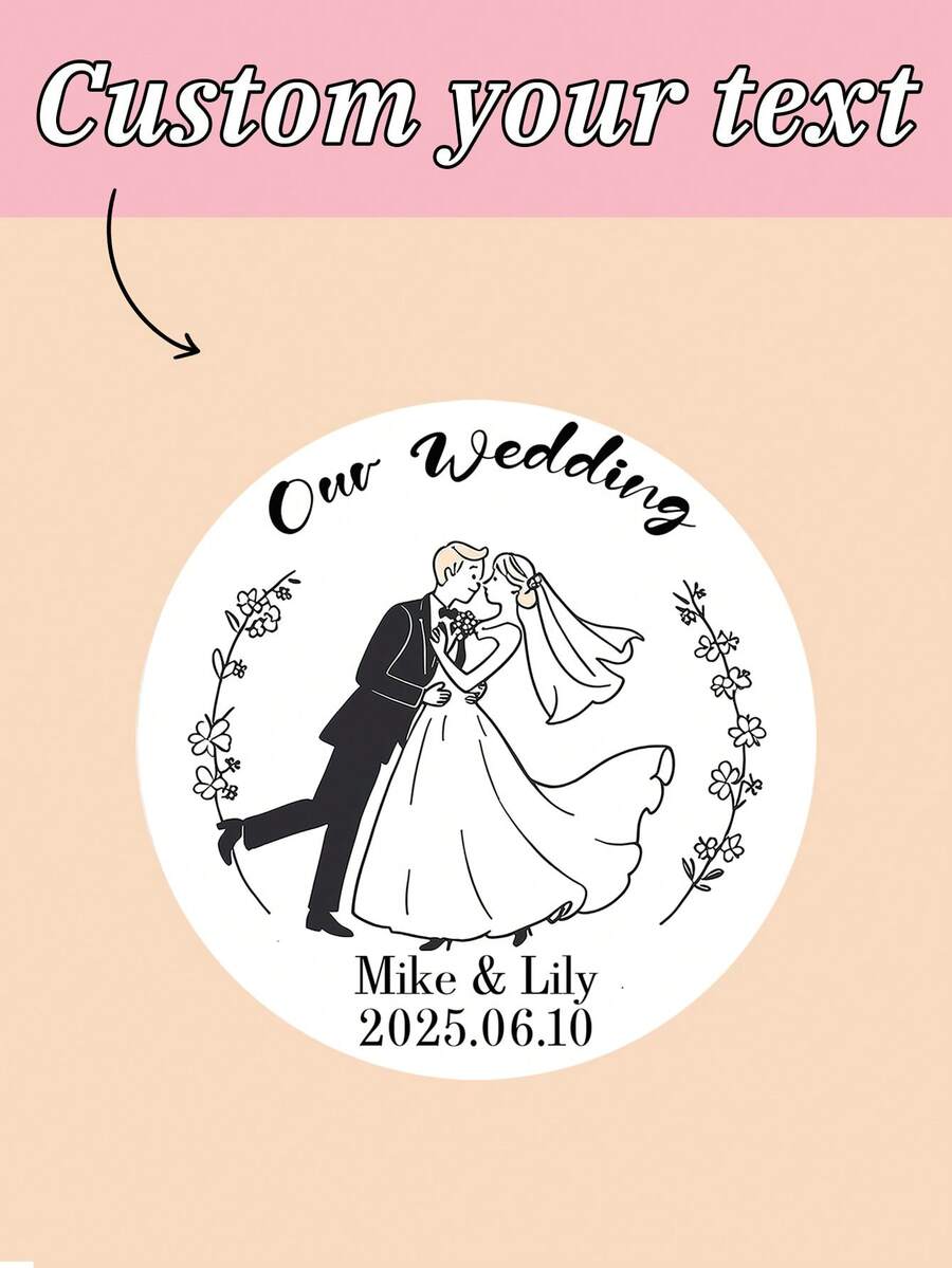 4cm Round Wedding Thank You Personalization Label For Bridal Shower & Gifts, Party Gifts Happy Candy Souvenir Party Stickers Photo Cartoon Character Self-Adhesive Gift Box Sealing La - Multicolor - View 1