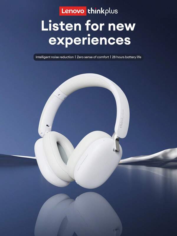 Lenovo Lenovo TH60 Bluetooth Headphones: 5.4 Surround Sound, ANC Smart Noise Cancelling, High-Quality Audio, Low Latency, Music/Gaming, Super Long Battery Life, Clear Calls, Wired/Wireless Compatible With Smartphones & Computers