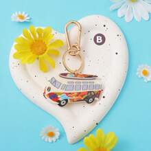 Personalisierter Schlüsselanhänger, Schlüsselkette, Taschendeko mit Friedens-Liebe-Hippie-Bus-Motiv, Schule