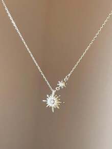 1pc Delicate Sunflower Pendant Necklace, Lightweight Luxurious Dainty Starburst Design Choker, Elegant For Girls