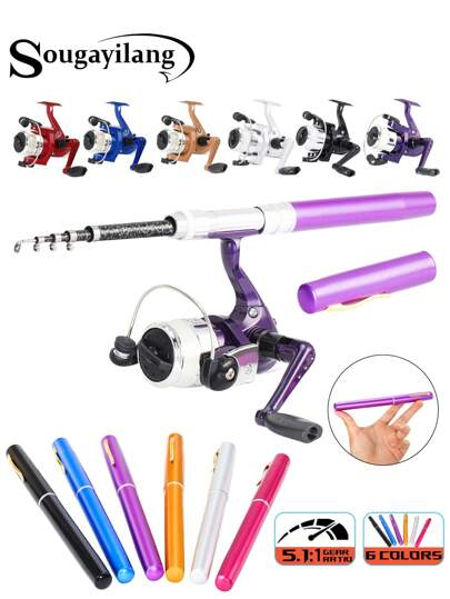 SOUGAYILANG Multi-Color Mini Pen - Style Fishing Rod Kit With 5.1:1 Gear Ratio And Ceramic Ring Guides Portable High - Hardness Telescopic Pen Fishing Rod Combo With Stainless Steel Guides And Anti - Twist Roller With Anti - Corrosion Gears For Saltwater & Freshwater
