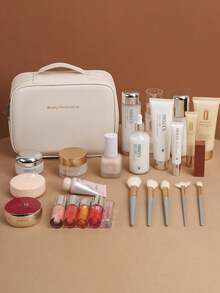 1PC 夏季美妆收纳包多功能化妆品收纳包大容量化妆包便携旅行包旅游配件化妆刷收纳包香水收纳盒防水沙滩包手提包简约 PVC 洗漱包双层化妆包洗漱包