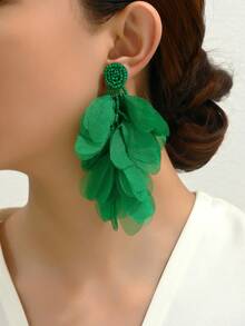 1 Pair Bohemian Beads Fabric Flower Large Earrings For Women Summer Beach Vacation Party Prom Jewelry - A Pair Of Floral Tassel Earrings - View 5