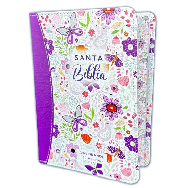 Biblia Para Mujer Compacta 11 Puntos RV1960 Imit Piel Con Canto Pintado Primaveral Lila Oscuro