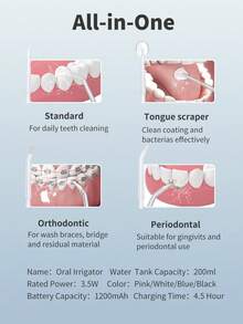 1 件装口腔冲洗器便携式牙科水牙线无绳 USB 充电式水流牙线牙签 4 个喷嘴 3 种模式 - 白色用于清洁牙齿适合旅行和家庭 - 彩色 - 查看 5