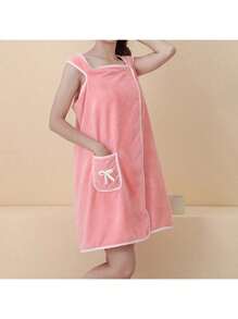1pc Coral Fleece Robe, Soft Loose Homewear, Towel Wrap Dress, Women Sleeveless Towel Dress, Adult Wearable Bathrobes For Beach, Spa, Sauna, Absorbent Quick Dry Bath Towel, Bathing Supplies Back To School