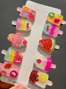 10pcs Popsicle & Fruit Decor Hair Clip Cute (Without A Card)