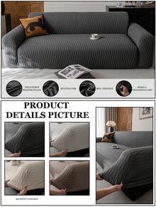 1 件纯色法兰绒提花弹力全罩沙发套，适合 1/2/3/4 座，适合室内/室外露台派对假期，宠物友好，防脏防刮，可机洗，含防滑条 - 深灰色 - 查看 8