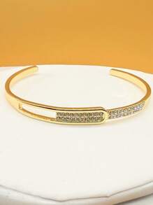 1pc Women's Simple Openwork Starry Geometric Metal Bangle Bracelet, Silver-Color Crystal Embellished, Minimalist Gift