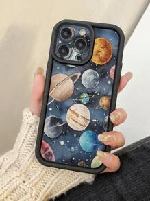1pc Planet Pattern Protective Camera Thick Shockproof Black Phone Case Suitable For IPhone 11 Pro Max/12 Pro Max/13 Pro Max/14 Pro Max/15 Pro Max/16 Plus/16 Pro Max,16E, Galaxy A55/Galaxy A15/Galaxy S24 Ultra/S25 Ultra/Redmi, OPPO/Realme, VIVO, Infinix, Honor, MOTO, One Plus