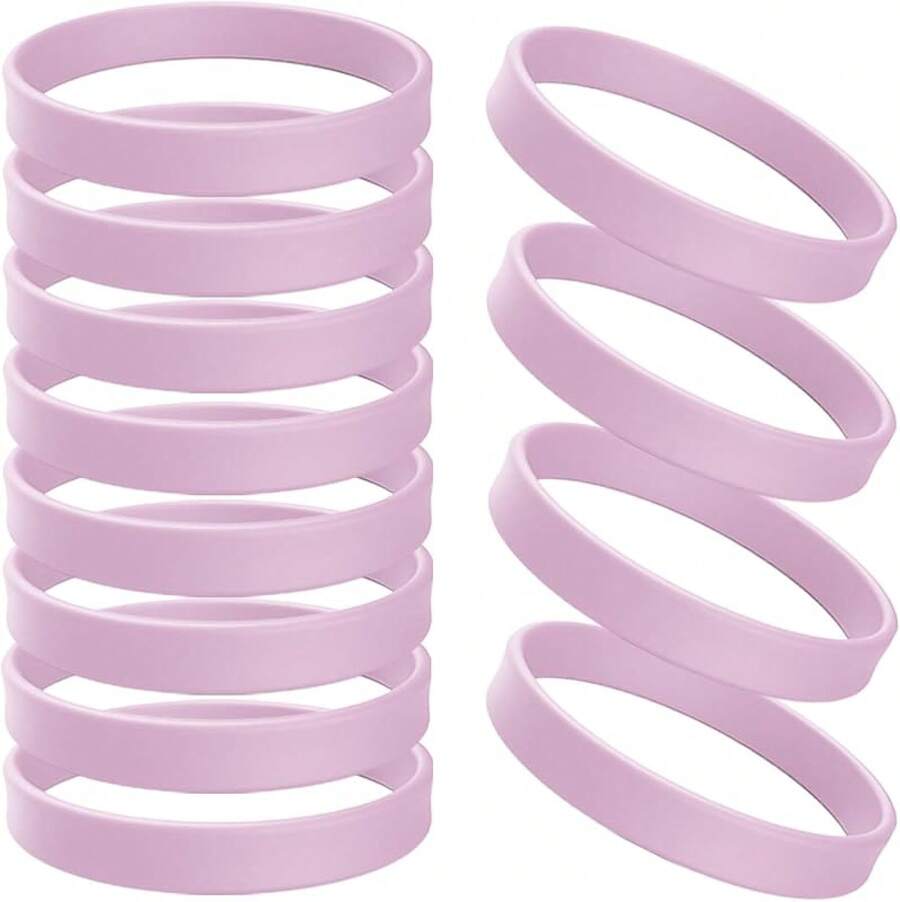 Rubber Bracelets Solid Color Silicone Wristbands Blank Stretch Silicone Wristbands Colorful Rubber Bracelets Women Men Gifts - 淺粉色 - 查看 1