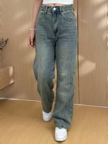 Women's Retro Design Wide Leg Jeans