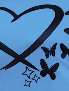 Plus Size Women's Casual Butterfly Print Short Sleeve T-Shirt And 7/8 Pants Pajamas Set, Spring, Summer, Autumn,Slightly Stretchy, Comfortable Homewear 2 Pcs - Blue - View 4