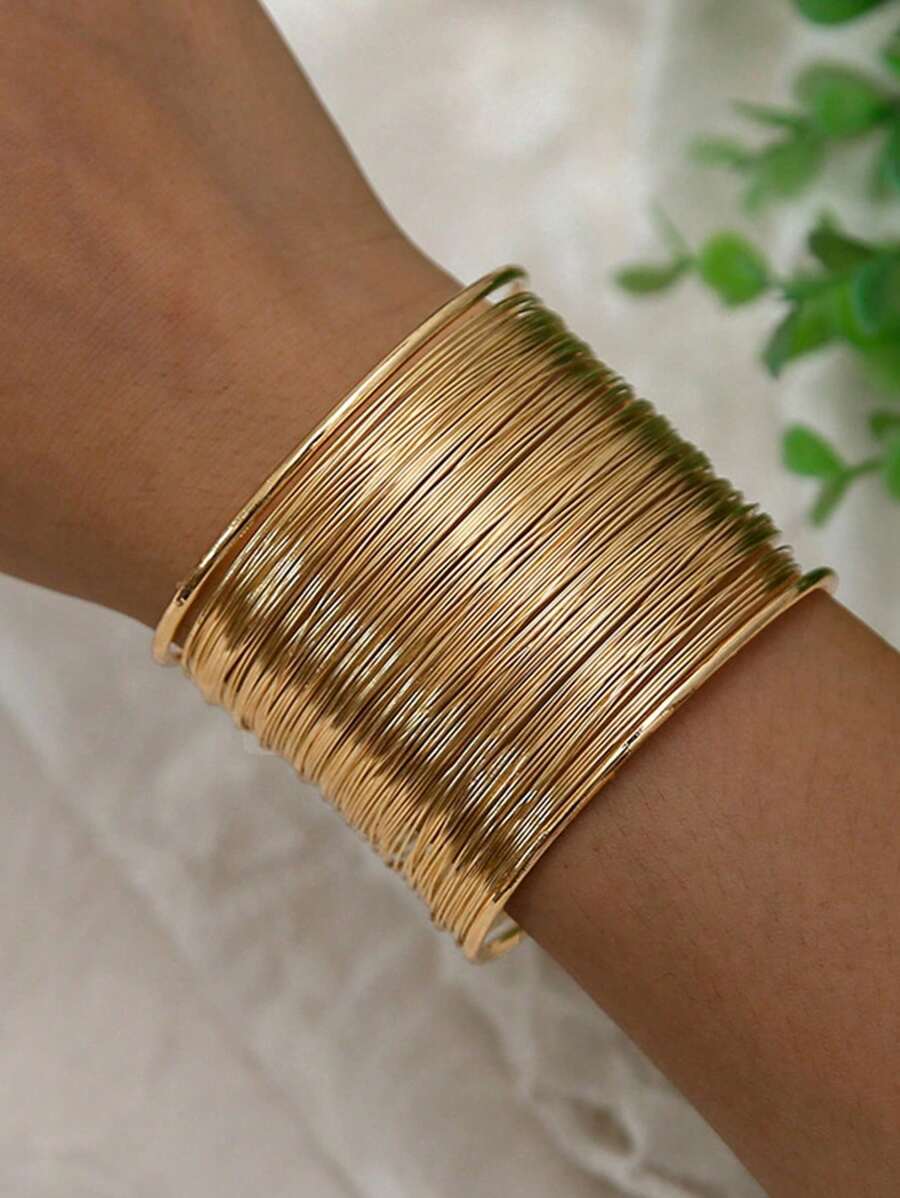 1pc New Fashion Street Style Punk Party Open Bangle, Hollow Wire Multilayer Women Wrist Bracelet