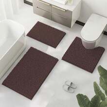 Bathroom Rugs Non-Slip Washable, Bath Mat For Bathroom, Chenille Bathroom Mats, Ultra Absorbent Bath Rugs Sets 3 Pieces, Ultra Soft Bathroom Rug Set, Plush Bathroom Set For Tub, Shower,Deep Brown - Brown - View 2