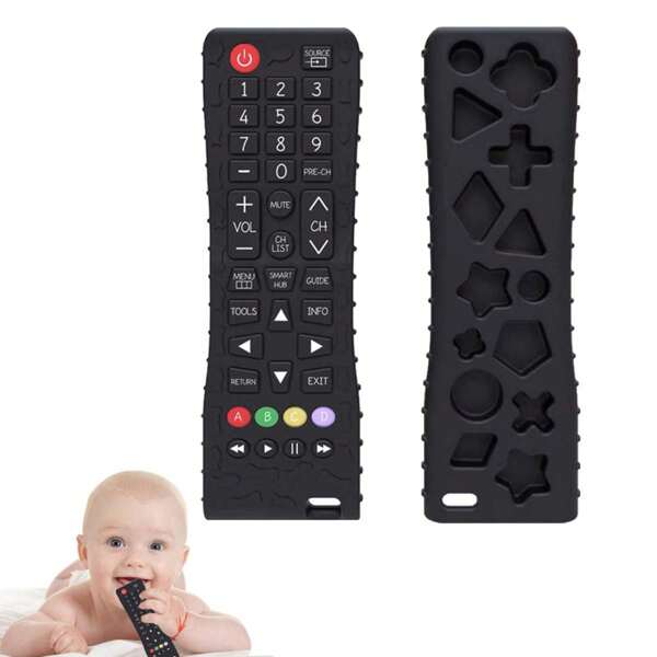 1 pieza Juguete de dentición para bebés con forma de control remoto, juguete de masticación de silicona que ayuda con el alivio de la dentición, juguete educativo temprano y sensorial para niños y niñas de 3 a 24 meses