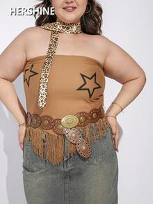 Hershine Cinto vintage estilo cowboy/cowgirl boêmio, decorado com fivela oval de bronze antigo, ilhós e detalhes florais. Acessório moderno em couro PU, ideal para usar com vestidos, saias, macacões, no trabalho, no outono, em férias e no Halloween. - Castanho - Ver 8