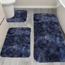 Shaggy Bathroom Rugs Sets 3Piece Black Bath Mat For Bathroom Non-Slip Bathroom Mats Water Absorbent Bath Rug Floor Mats Soft Washable Shower Rug With U-Shaped Contour Rug Toilet Lid Cover