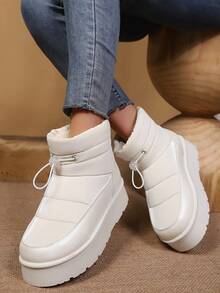 Outdoor Waterproof Women's Snow Boots, Thick Sole With Faux Fur Lining, Warm, Suitable For Northeast China - 白色 - 查看 5