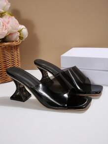 Wide Fit Women Summer New Clear High Heel Slippers, Fashion Asymmetric Heel Crystal Heel Sandals, Wide Fit Plus Size High Heels, Plus Size Sandals
