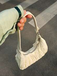 奶油泡芙云褶手提包，女士休闲手提包，别致单肩包，通勤和户外多功能