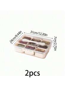 1pc/2pcs Crisper Box With Lid, 4/8/9 Compartments Capacity, Divider Storage Dinner Plate, Divider Storage Box With Handles, Fridge Storage Box With Removable Snack Box, Spice, Dry Ingredients, Candy, Vegetable, Fruit, Nut Storage Box, Kitchen Food Storage Box, Suitable For Family, Travelling, Party, Picnic.