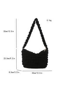 Soft Touch Large Capacity Women's Shoulder Bag, Casual Cloud Shaped Ruched Design, Korean Style New Arrival - Black - View 2