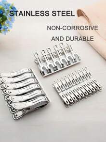 Stainless Steel Clip Clothes Drying Clip Spring Drying Socks Clothes Windproof Clip Large Quilt Clip Sun Quilt Clip Clothes Drying Clothes Fixed Clip Creative Simple Fixed Windproof Clip Household Balcony Sun Quilt Clip - Silver - View 2