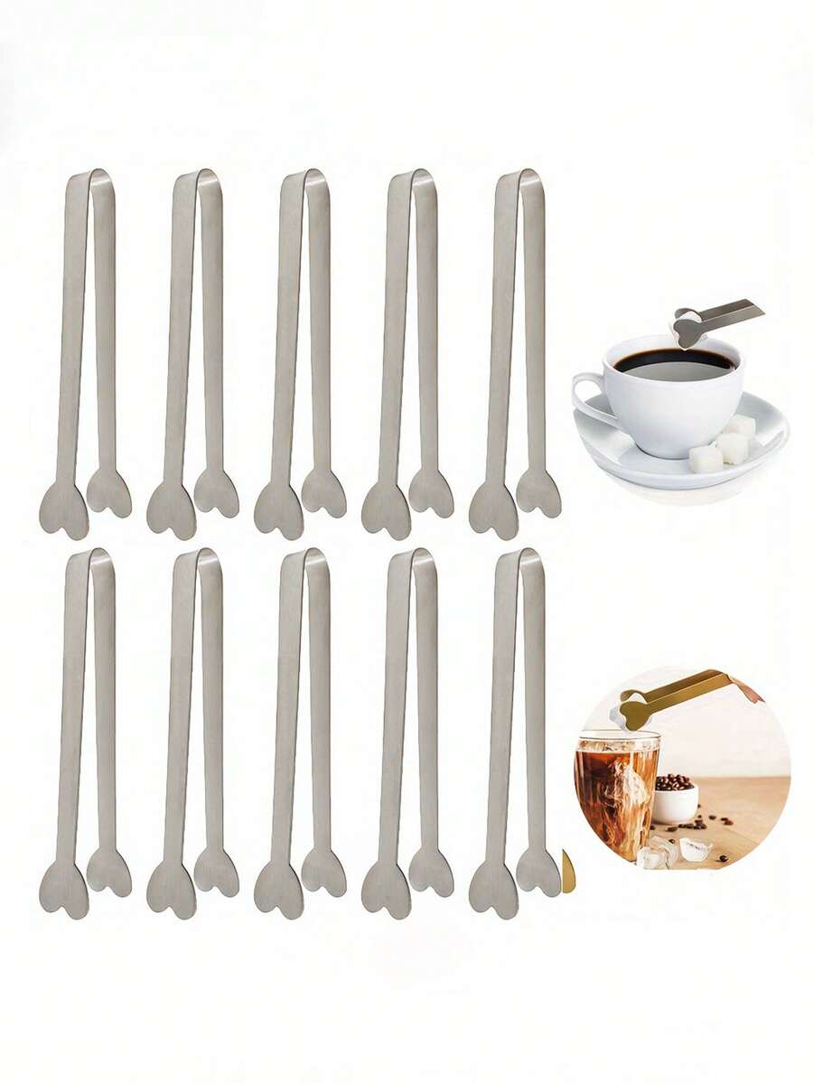 2/12 件可爱心形迷你夹子，时尚方糖夹，精致不锈钢冰块夹，耐用小夹子，适用于开胃菜/小吃/糖果/奶酪，婚礼/生日/新娘送礼会/乔迁之喜，可用洗碗机清洗