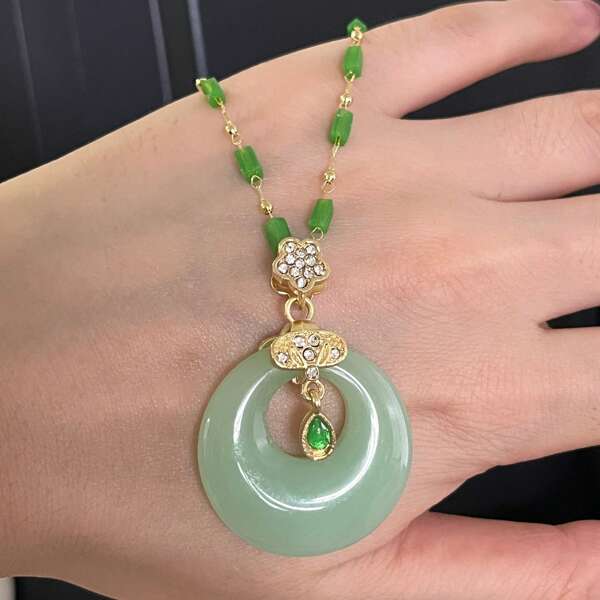 1 Stück elegante Jade Stein Schlüsselbein Kette für Frauen, hochwertige Mode Accessoires, Geschenk für Feiertage, Geburtstage, Partys
