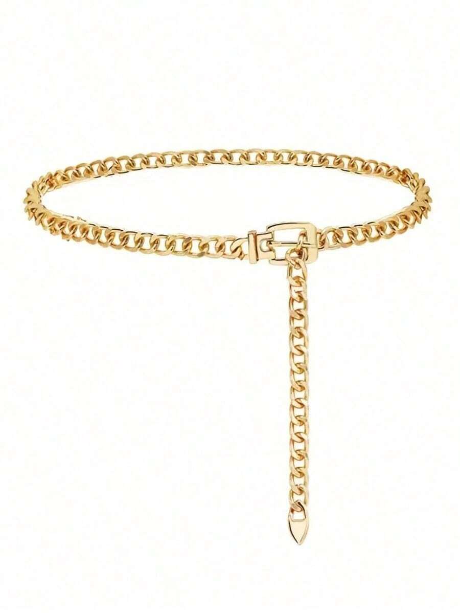 1pc Gold Metal Chain Belt, Fashion Women Waist Chain Jewelry Accessory For Parties - 銀色 - 查看 1