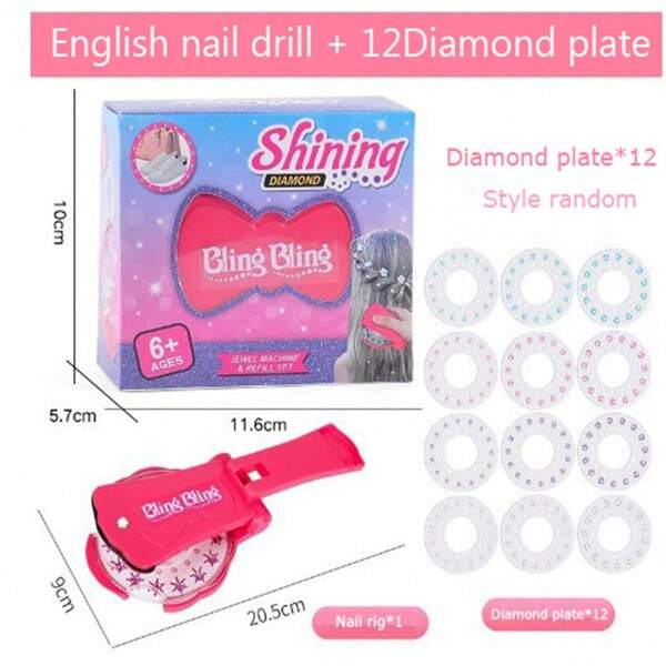 1pc 180pcs/120pcs Girl's Toy Hair Salon Decorative Hair Styling DIY Rhinestone Hair Decoration Machine, Diamond Embellishment Hair Tool, 180/120-Piece Diamond Decoration Set Gift Box, Suitable For Girl's Birthday(Some Accessories Shape And Color Are Random)