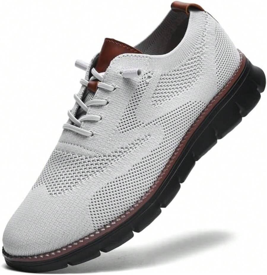 Men's Lightweight Casual Lace - Up Oxfords Walking Shoes, Comfortable Dress Shoes, Breeze Style - Light Grey - View 1