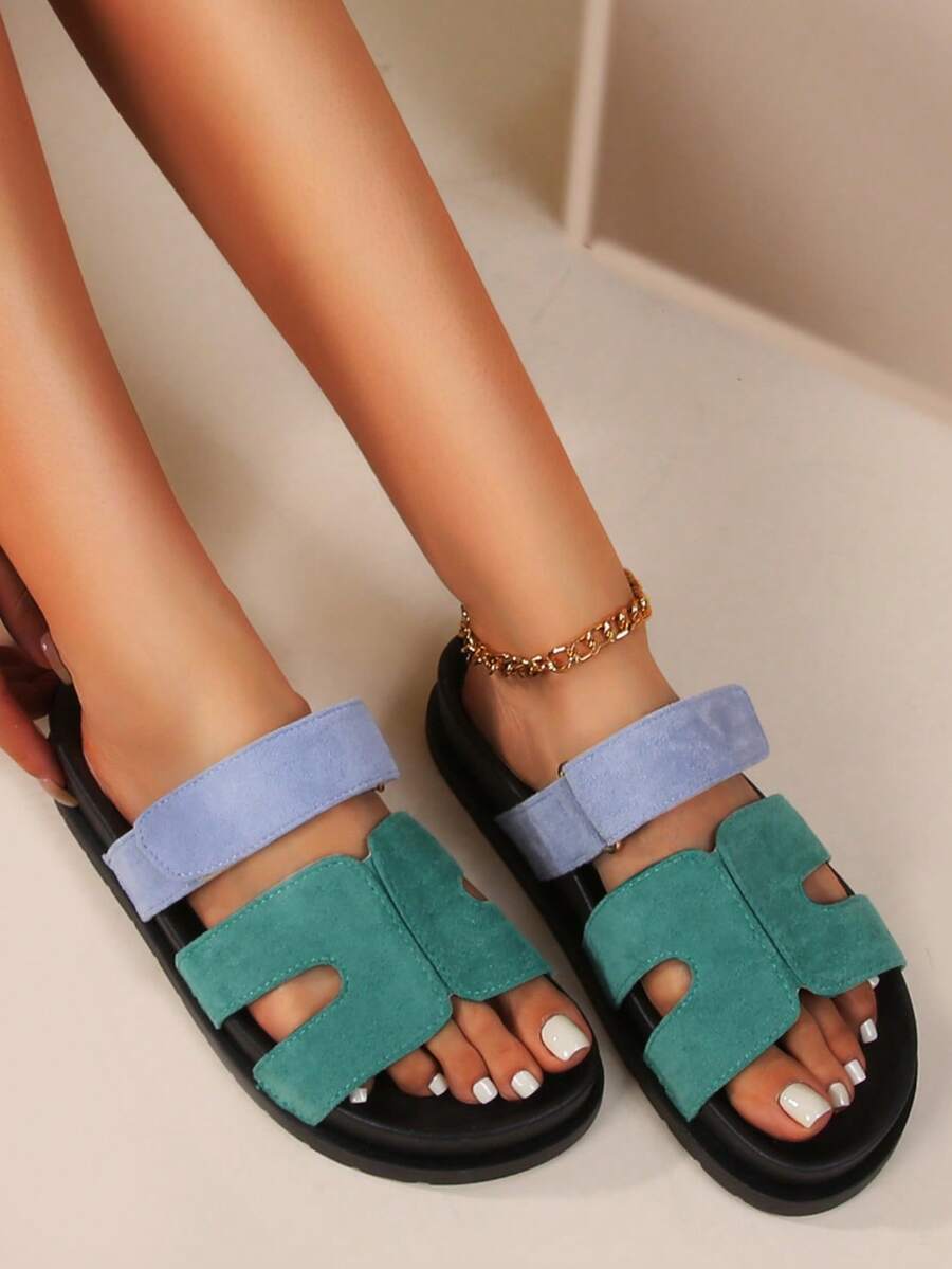 Sandalias deslizantes ajustables con logo H para mujer, pantuflas de primavera - Verde - Ver 1