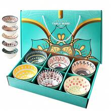 6-Piece Bohemian Ceramic Bowl Set With Gift Box - Soup, Dessert & Ice Cream Bowls For Kitchen & Dining | Colorful Handcrafted Small Dishes For Snacks - 彩色 - 查看 9