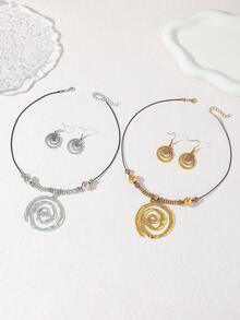 1 套 3 件波西米亚风格螺旋纹理金属吊坠耳环首饰套装，适合女性的礼物，日常使用