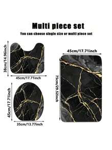 3 Pieces Flannel Gold Marble Pattern Toilet Set Including Bath Mat, U-Shaped Mat, Toilet Lid Cover, Machine Washable, Suitable For Bathroom, Restroom, Living Room, Home Use Back To School