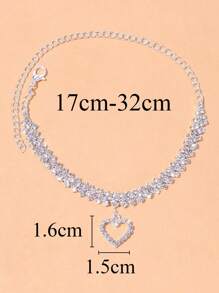 1pc Fashionable Multi-Layer Diamond Shaped Crystal Chain Heart Pendant Anklet For Women, Summer Beach Vacation Accessory
