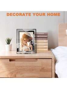 1pc Glass Tabletop Photo Frame For Desktop Display, Home & Office Decor, Silver Finish, Horizontal Or Vertical Wall Art Display - Multicolor - View 9
