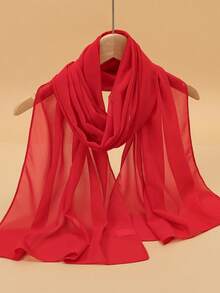 1pc Women Classic Solid Color Chiffon Scarf, Versatile Spring Shawl Accessories Women Winter Fall - Red - View 6