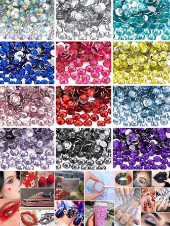 1000pcs-3mm Non-Thermal Repair Nail Art Silvery Base General Color Stick-On Diamonds, Flat Bottom Precious Stone Small Round Precious Stone DIY Nail Art Precious Stone, Mobile Phone Case Cup, Hair Accessories, Clothes, Shoes, Bags, Violent Bear Doll Accessories Precious Stone. Party Gift Decoration Art Ornaments