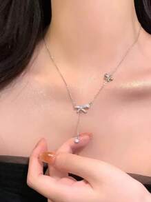 1pc Minimalist Chic Titanium Steel Butterfly & Tassel Clavicle Necklace, Versatile
