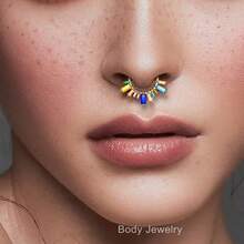 16G Stainless Steel Low Allergy CZ Nose Septum Ring, Unique Ear Cartilage Hoop, Women's Shiny Ear Cartilage Piercing Jewelry, 18K Gold Plated 8mm 10mm - J006 - View 5