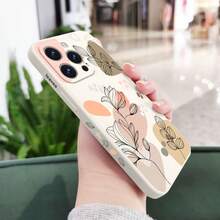 Funda protectora antideslizante de silicona líquida suave con diseño de elementos vegetales, compatible con iPhone/Galaxy/Honor, versión internacional, no la versión nacional - Blanco - Ver 2